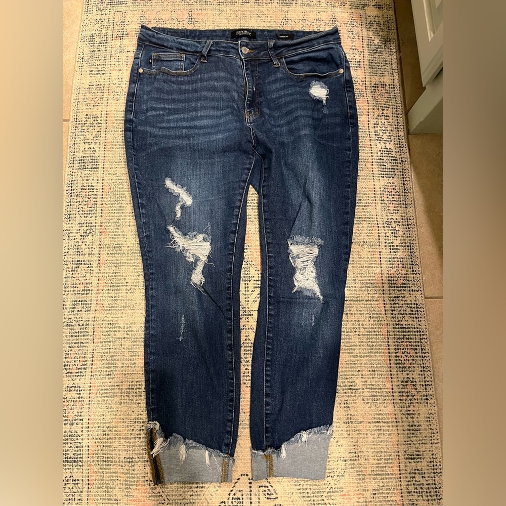 Judy Blue Skinny Fit Cropped Ankle Distressed Jeans, 18W